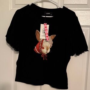 Cider Black Tee with Red Hooded Bunny Graphic